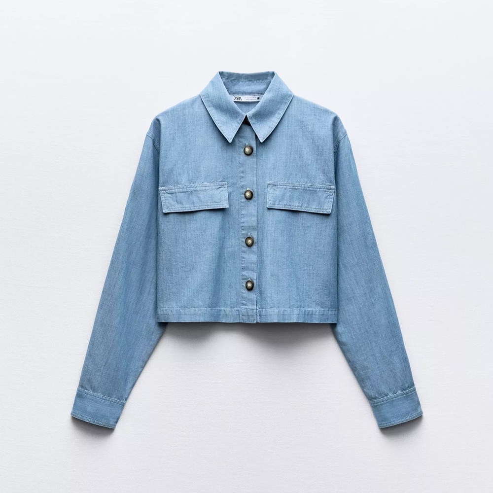 Zara Light Blue Long Sleeve Top Size Small